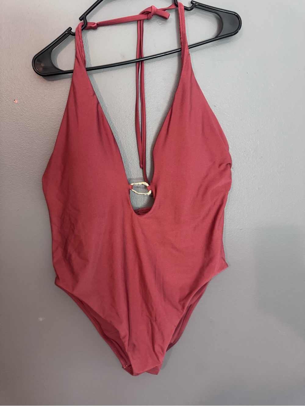 Shade & Shore Mauve Halter One-Piece Swimsuit with Gold Ring